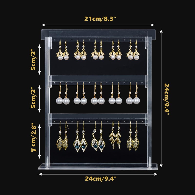ELEpure Upgrade Acrylic Earring Holder Organizer 3 Tier 48 Holes Jewelry Display Stand Storage Decor for Earrings Women Girls Gallery Store Exhibit Presentation 9.4x2.2x9.4in - Image 2